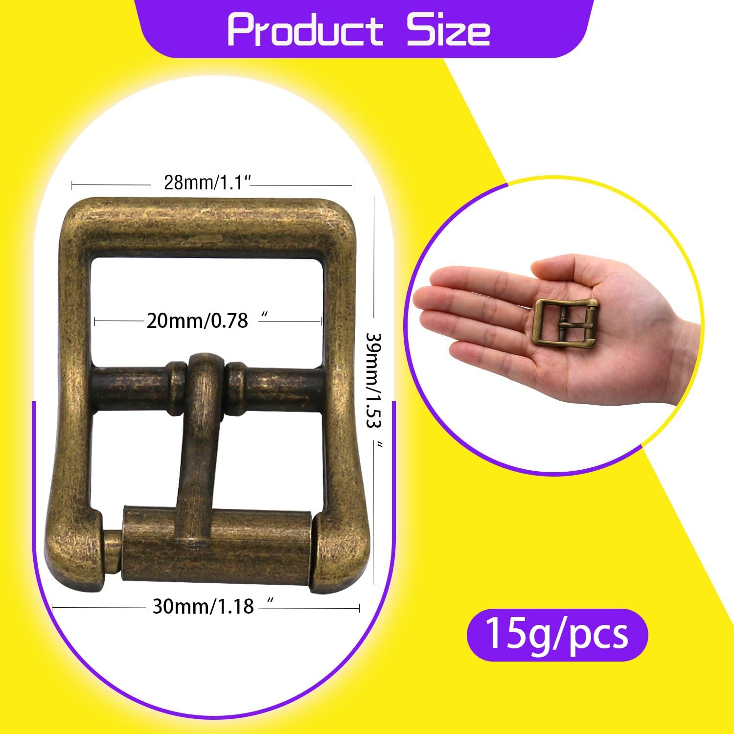 Metal Roller Buckle Center Bar Buckle for Leather Bags Crafts - Image 2