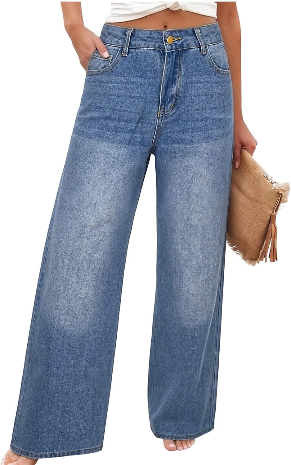 Women's Wide Leg Baggy Jeans High Waisted Relaxed Fit Soft Stretch Loose Fit Casual Denim Pants with Pockets