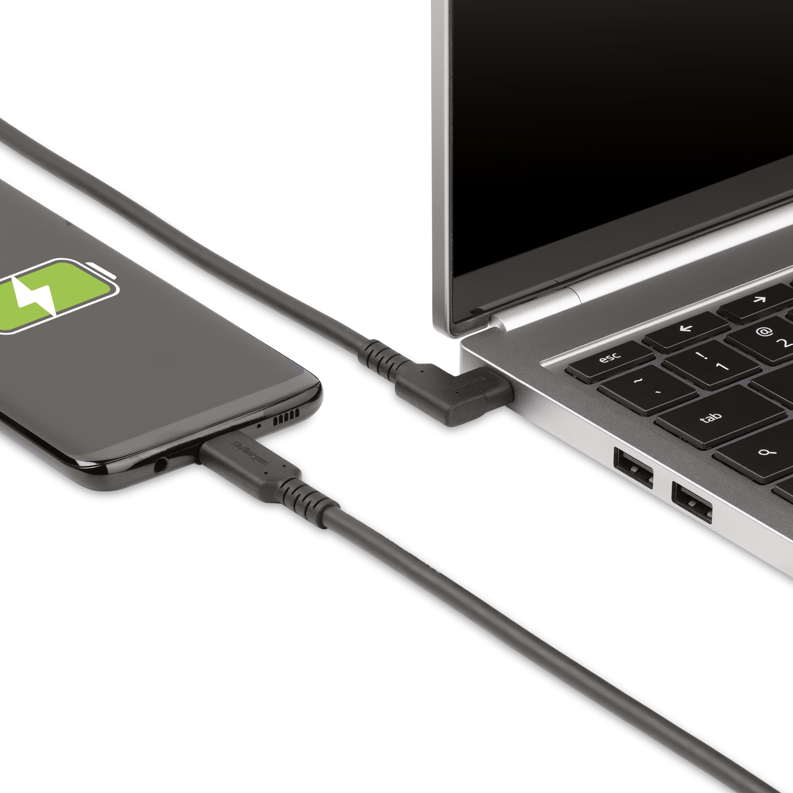 StarTech 2m USB-C Kabel, Rechtwinklig, 5Gbps, 100W PD, 4K 60Hz, Schwarz | DP Alt-Modus, Thunderbolt-kompatibel, Aramidfaser verstärkt, E-Marker, für Dockingstation, robust