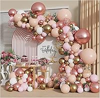 Bloces Rose Gold Balloon Garland Kit - 129pcs Pastel Pink, Metallic Gold, Matte White & Confetti Balloons for Weddings, Bridal Showers & Birthdays