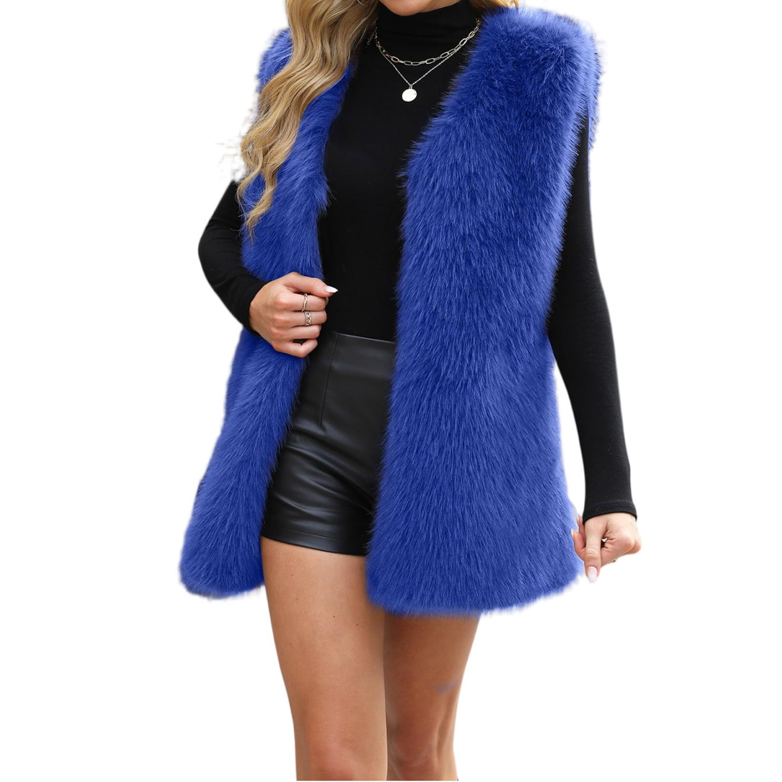 Generisch Kunstfell Weste Damen Winter Pelzweste Ärmellos Winterjacke Warm | Ärmellose Weste Damen Kunstpelz V Ausschnitt Kunstfellweste Frauen Einfarbig Pelzjacke Kunstfell Damenweste Modern Fur Coat