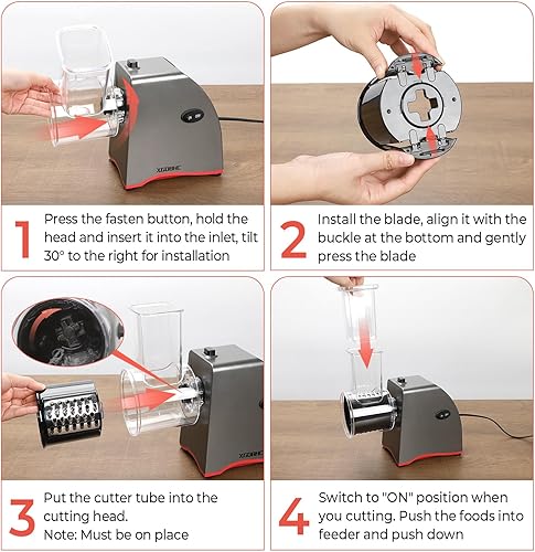 Miniatura 6 de Rallador eléctrico de queso, máquina de ensalada mejorada con 5 cuchillas de acero inoxidable reemplazables, trituradora de queso eléctrica de 250