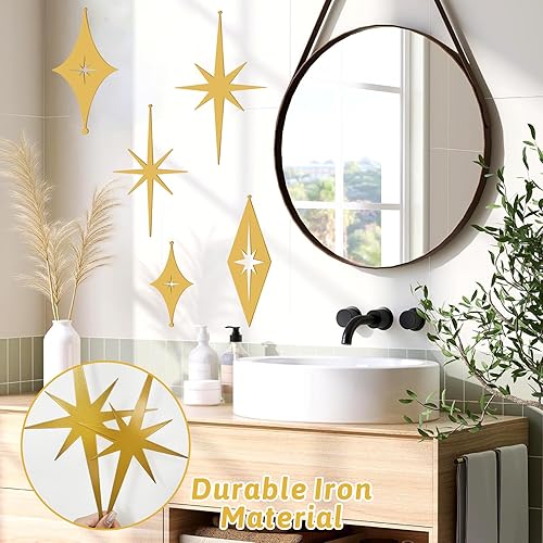 Miniatura 2 de 6 piezas de arte de pared de estrellas de hierro fundido, arte de pared de metal en explosión de estrellas, decoración de pared moderna de mediados