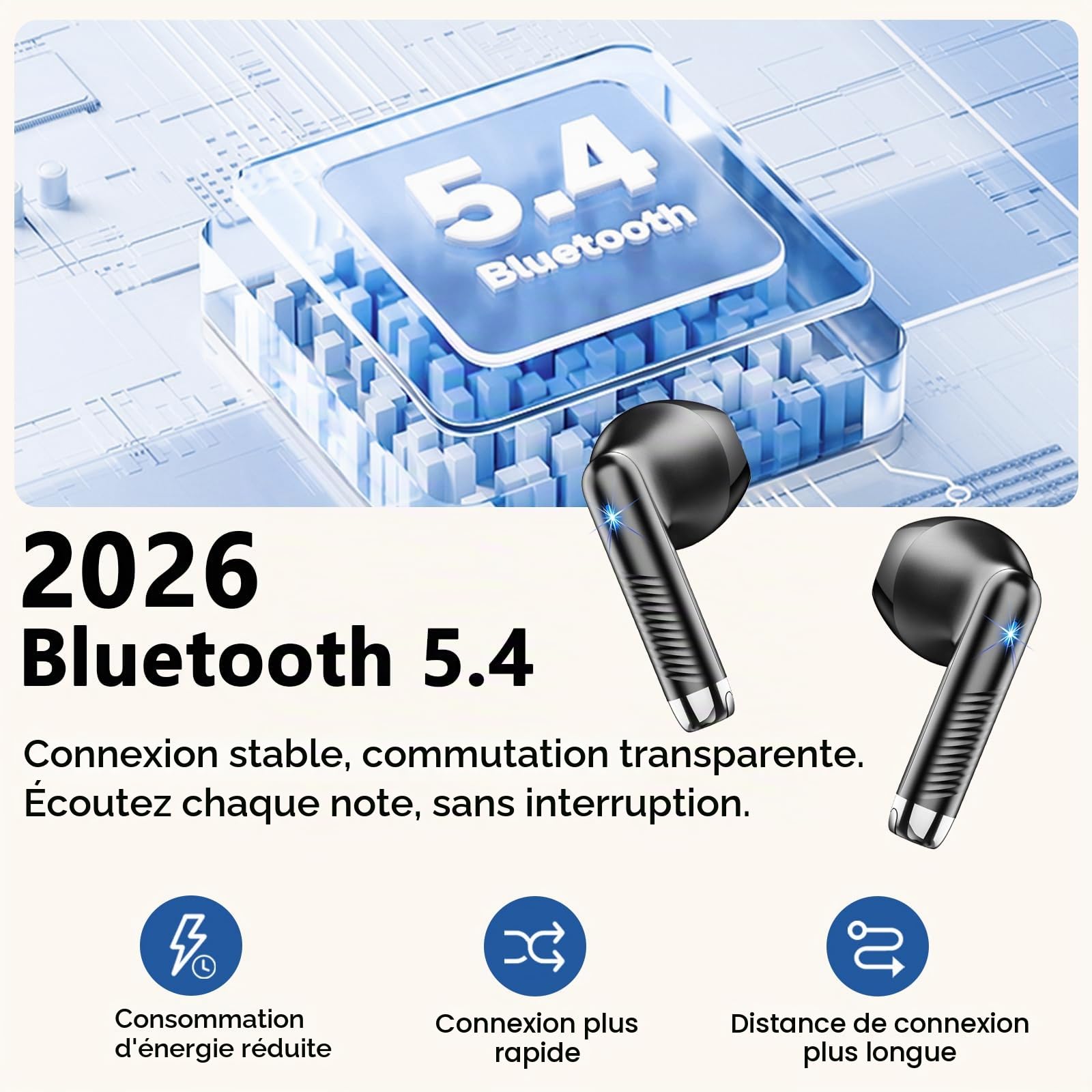 Drsaec 2026 Ecouteurs Bluetooth 5.4 sans Fil 56H avec APP