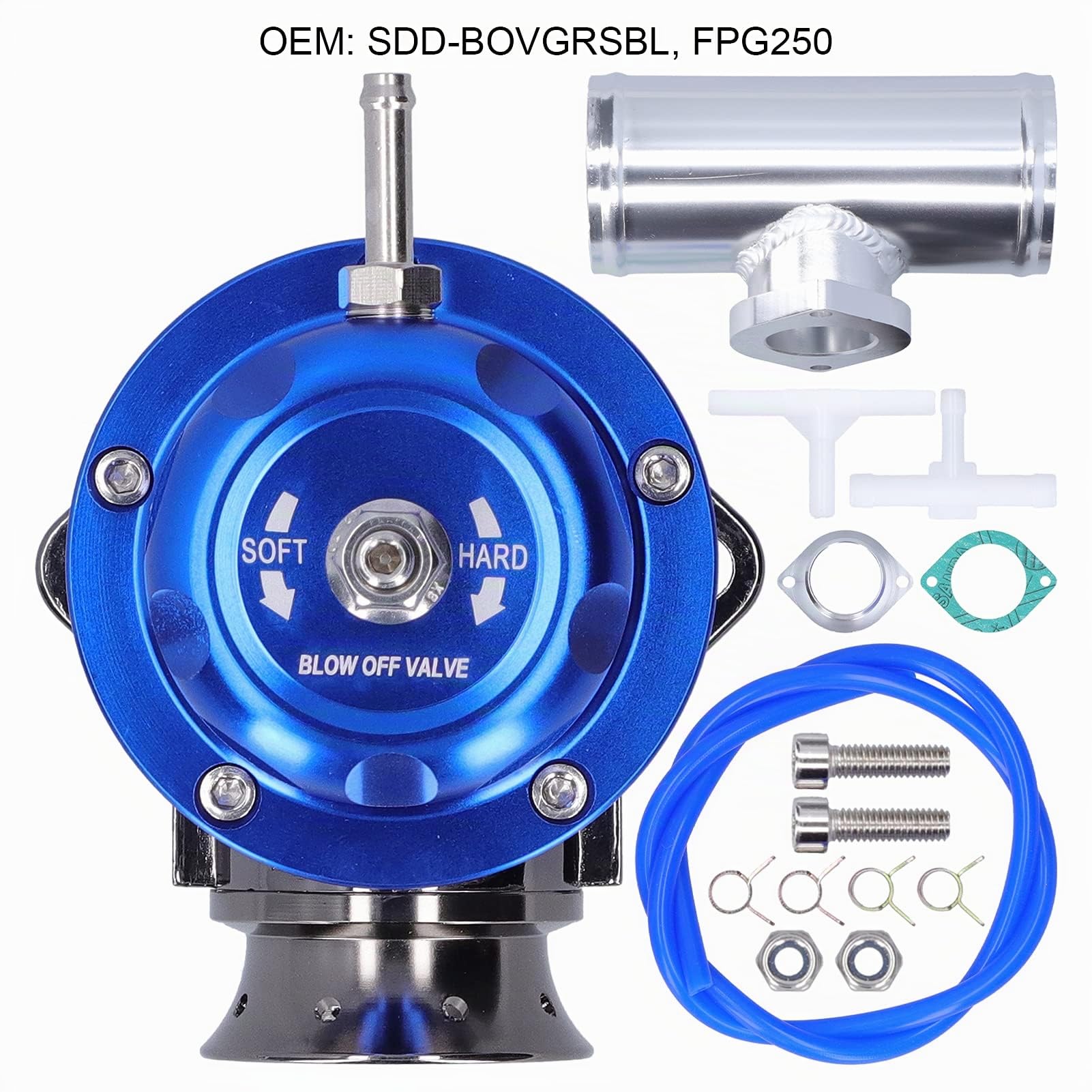 Soupape de soufflage, soupape de soufflage Turbo Universelle en billettes d'aluminium BOV, soupape de décharge Professionnelle BOV avec Tuyau à Bride de 2,5 Pouces et 8 Ports de décharge(Bleu)