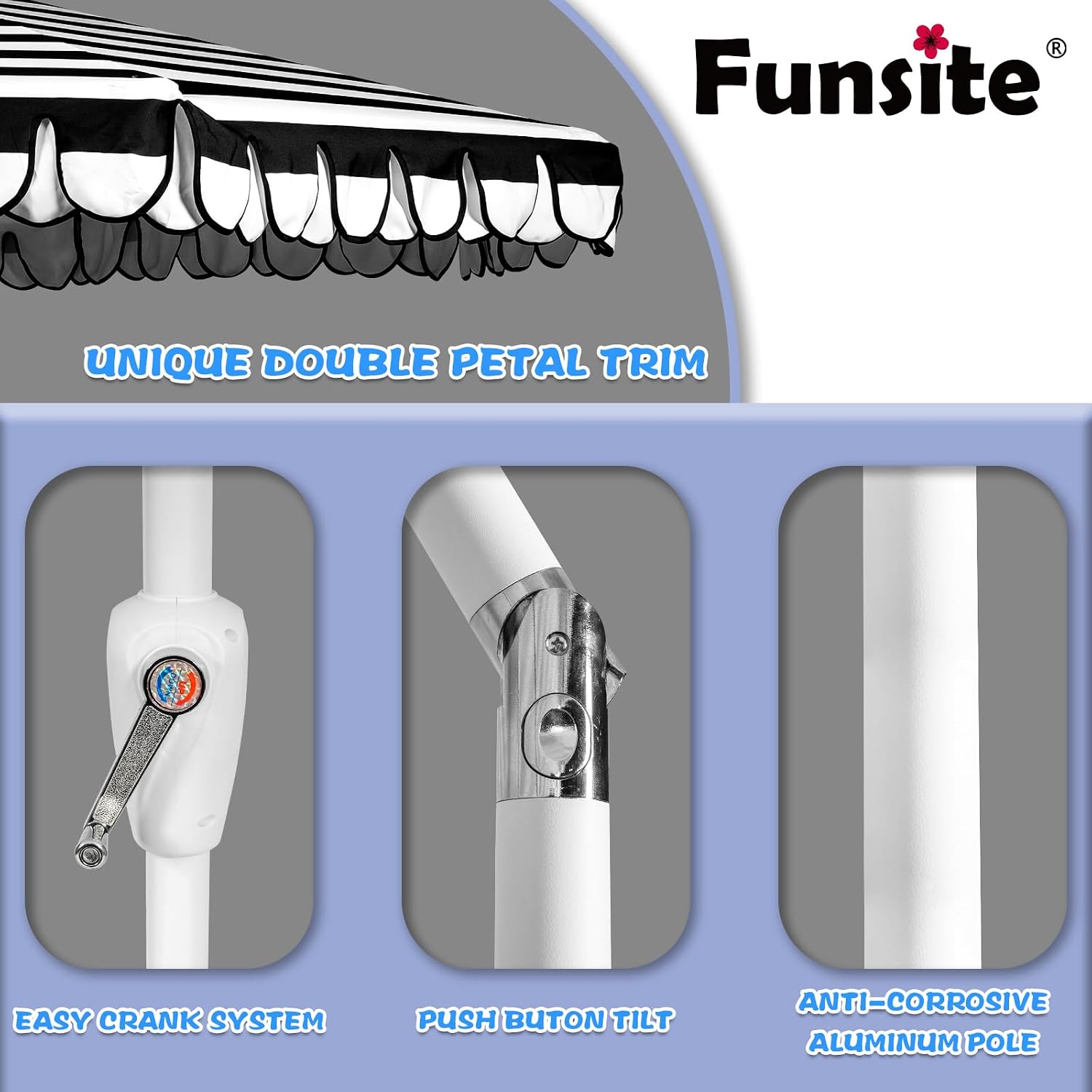 9Ft Elegant Valance Patio Umbrella, Outdoor Umbrellas for Patio with Auto-Tilt and Crank Systerm, Table Umbrella for Outdoors, Poolside,Beach, Backyard