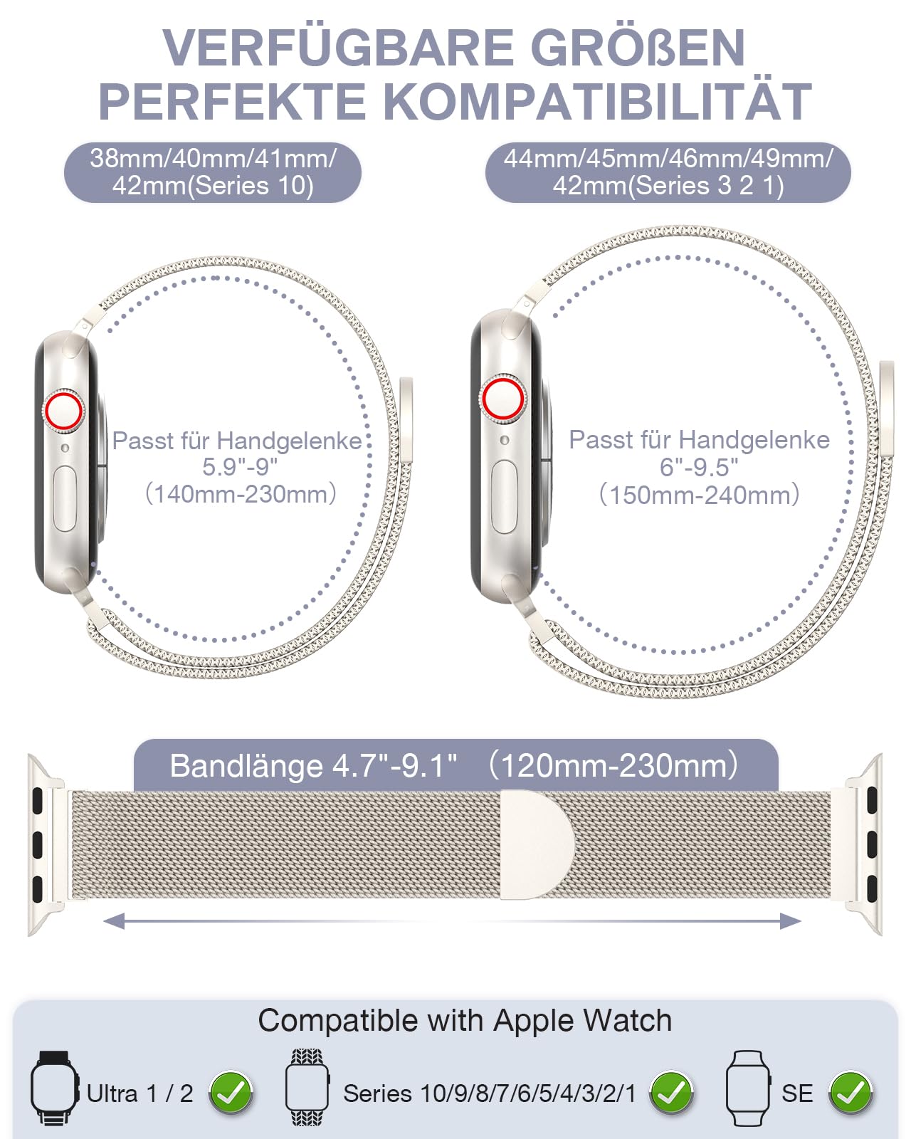 OULUOQI Cinturino di ricambio compatibile con cinturino Apple Watch 44mm 46mm(Series 10) 45mm 49mm, bracciali milanesi in acciaio inossidabile per iWatch serie 11 10 9 8 7 6 5 4 3 Ultra3/2/1