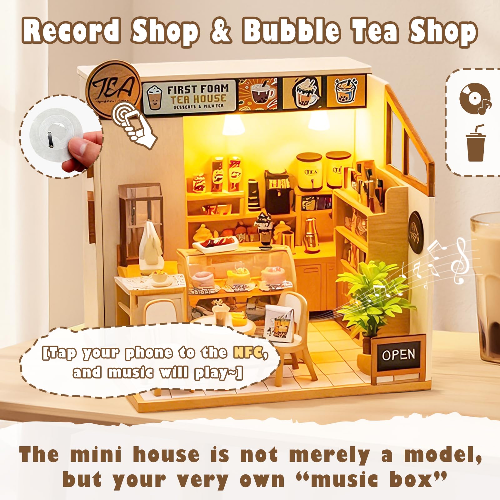 Cuteefun – Kit De Casa De Muñecas En Miniatura Con Luces LED | Manualidad DIY Y Decoración | Bar De Bubble Tea Para Adultos Y Adolescentes (regalo Navidad Y Cumpleaños)