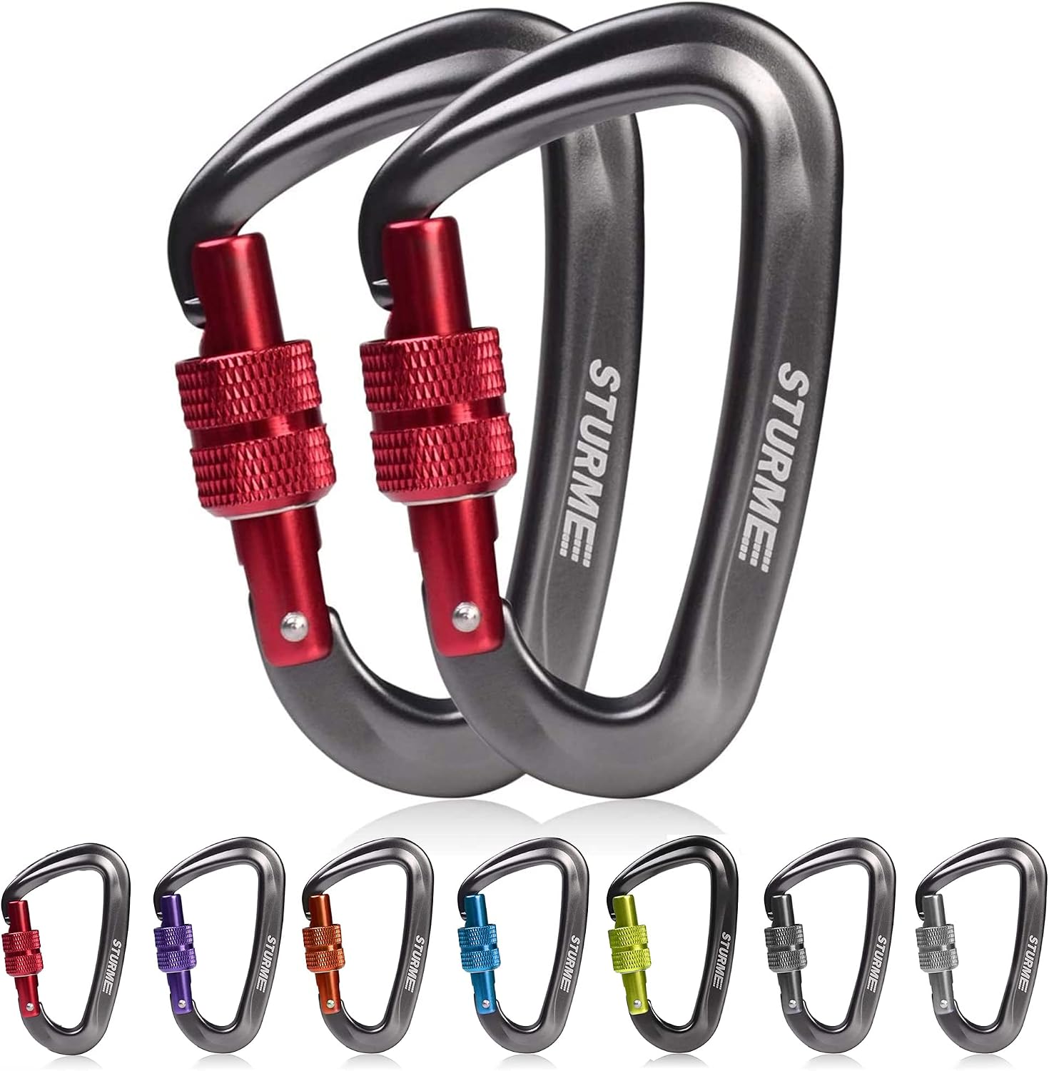 STURME 12kN (2697 lbs) Heavy Duty Locking Carabiner Clips for Outdoor, Camping, Hiking, Securing Pets, Hammock, Dog Leash Harness