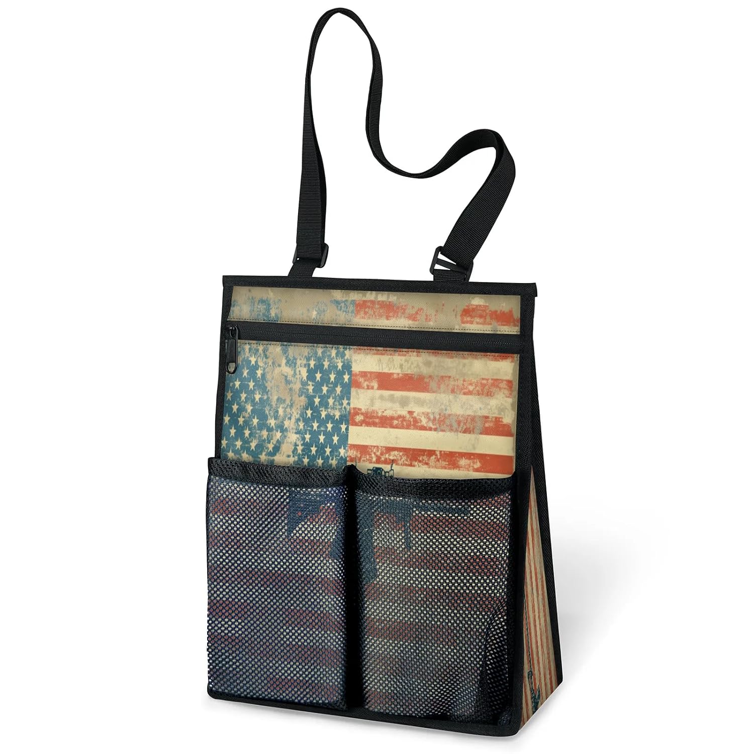 Ourtheme Vintage America Flag Portable Shower Bag for Travel Gym Camp Beach Tote Shower Caddy Bags Hanging Toiletry