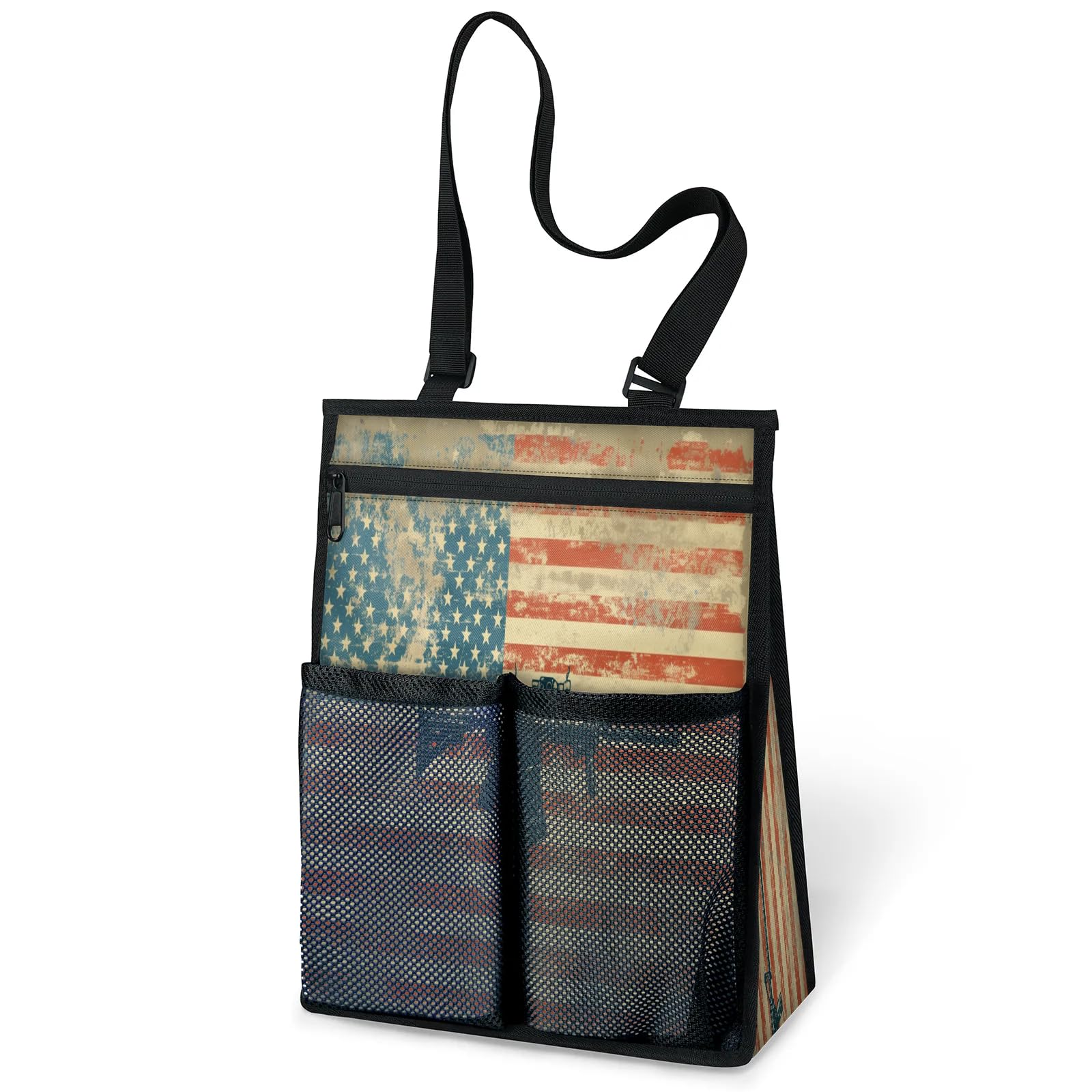 Ourtheme Vintage America Flag Portable Shower Bag for Travel Gym Camp Beach Tote Shower Caddy Bags Hanging Toiletry