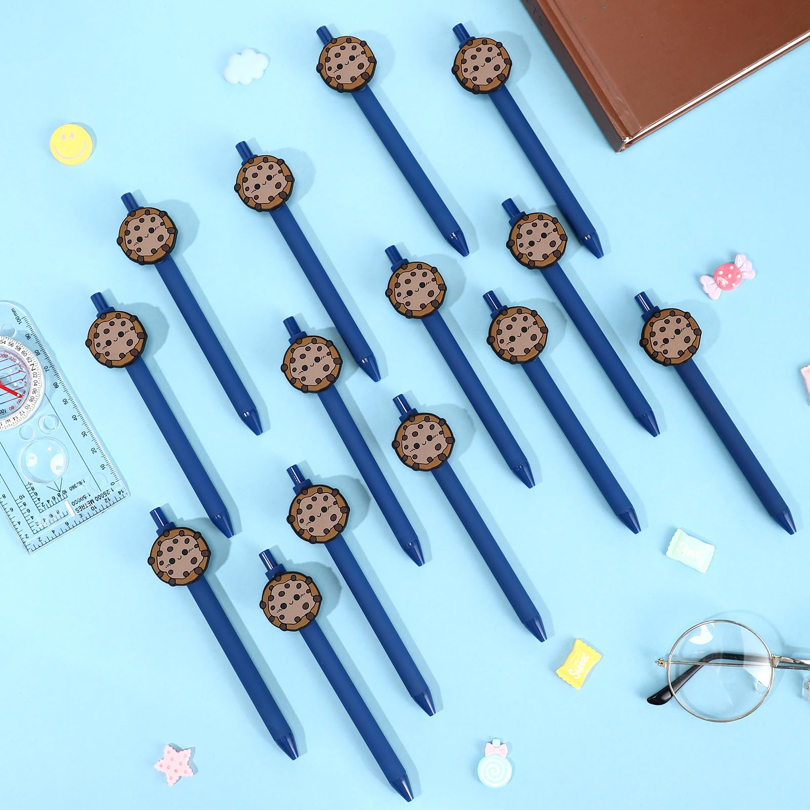Sayglossy 24 bolígrafos de tinta negra retráctiles a granel para galletas dulces, chocolate, baby shower, suministros de fiesta, profesores, estudiantes, empleados, oficina, escuela