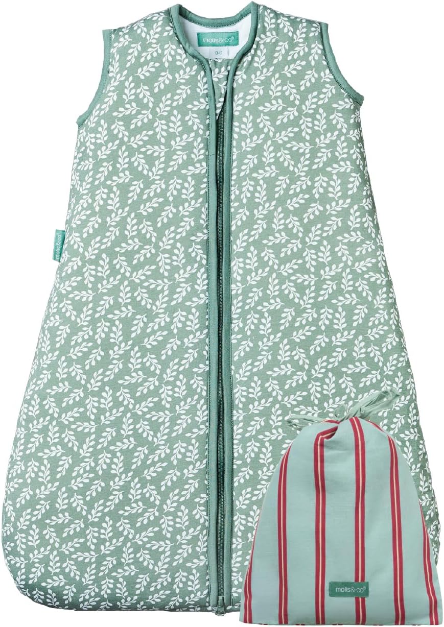 molis&co - Saco de Dormir para bebé 2.5 TOG - 85 cm (6-18 Meses) - Ideal para Invierno - 100% algodón (Oeko-Tex 100) - Acolchado, Suave y Cálido - Green Garden