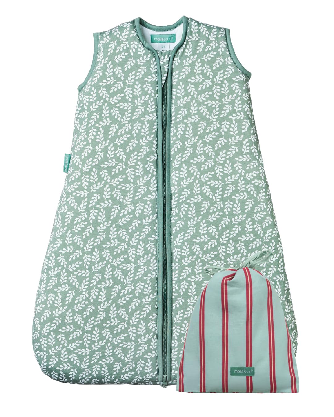 molis&co - Saco de Dormir para bebé 2.5 TOG - 85 cm (6-18 Meses) - Ideal para Invierno - 100% algodón (Oeko-Tex 100) - Acolchado, Suave y Cálido - Green Garden