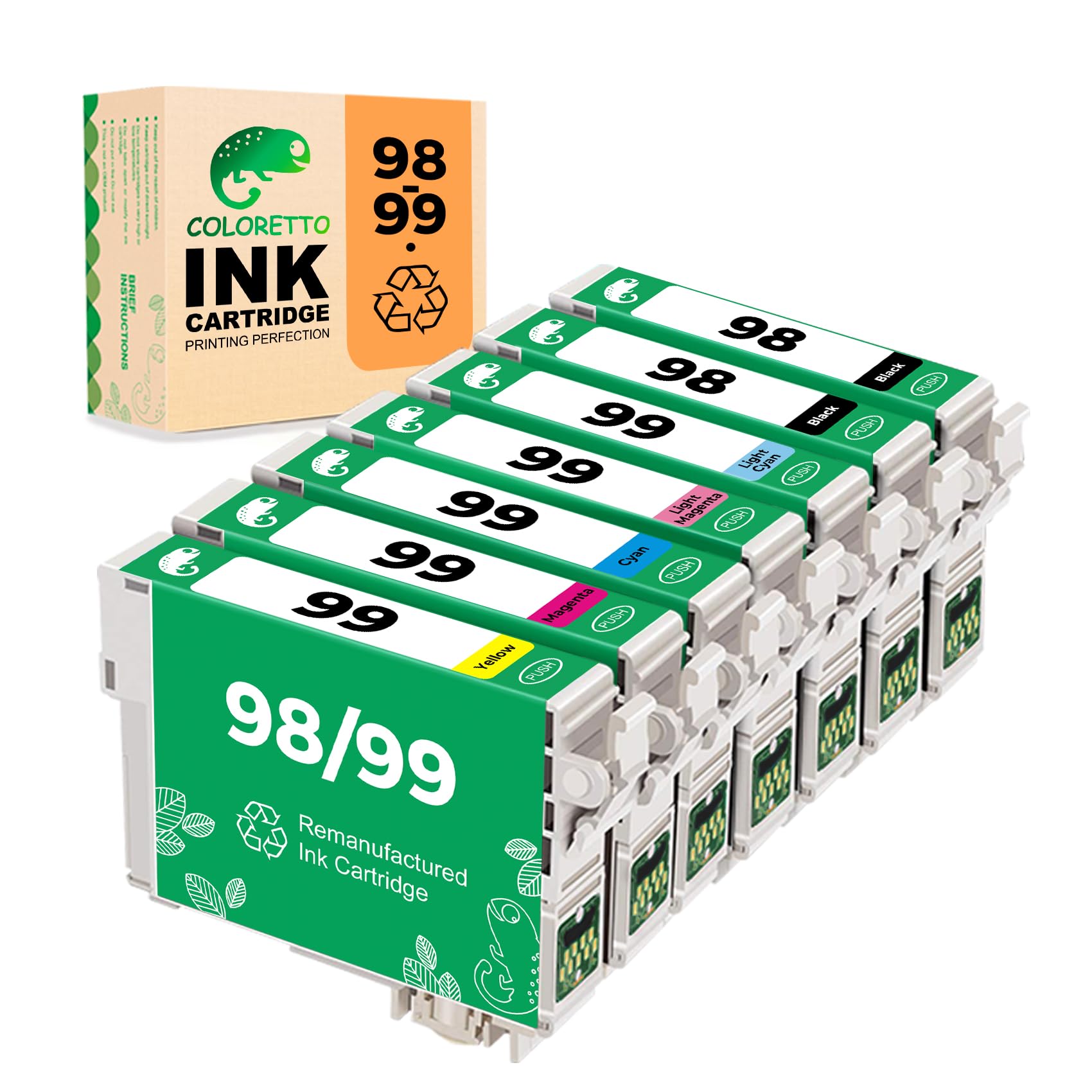 Coloretto - Cartuccia d'inchiostro rigenerata per stampanti Epson 99 T099 da utilizzare con stampanti Artigianali 730, Artisan 810 (2 nero, 1 ciano, 1 magenta, 1 giallo, 1 ciano chiaro, 1 magenta chiara)