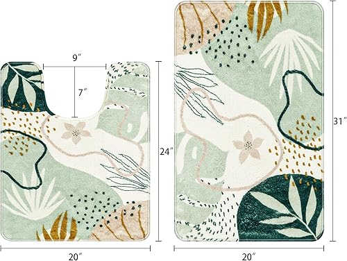 Miniatura 2 de Uphome Tapetes de baño para baño, bonitas alfombras de inodoro con forma de U, antideslizante, lavable, suave, alfombra de baño botánica abstracta,