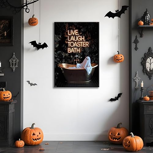 Miniatura 6 de Arte de pared de fantasma gótico, divertido póster de tostadora de risa en vivo, decoración de Halloween, lienzo espeluznante de bruja, lindo