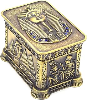 صندوق تخزين مجوهرات فرعوني من امتجار، هدايا تذكارية مصرية بتصميم ملك توت عنخ امون مصر للنساء والفتيات (اصفر محروق)، ايماتجار، خشب مصنع