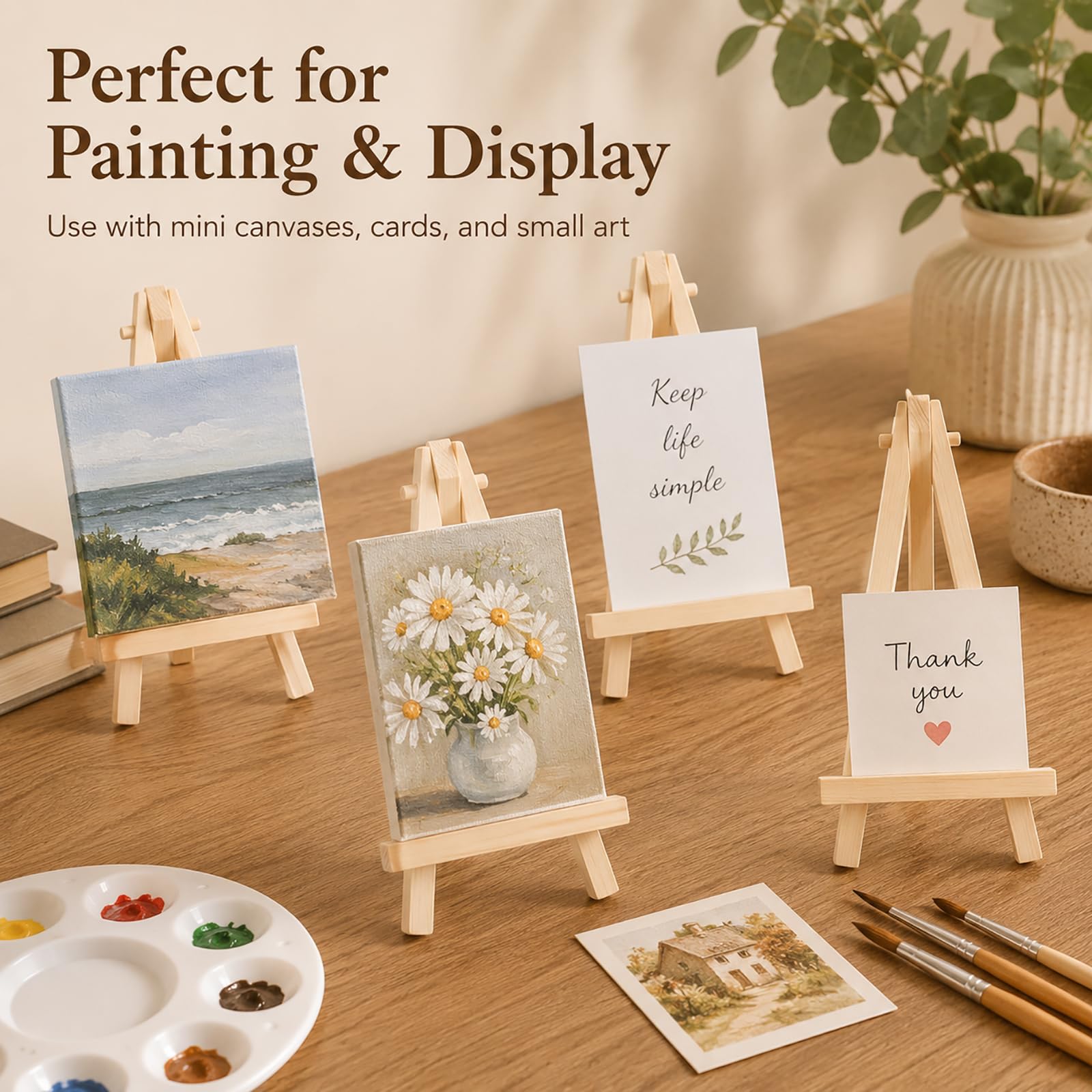 JMIATRY 50 Pcs Chevalet de Table 8×15cm, Mini Chevalet Bois pour l'Exposition de Peinture, Dessin, Cadre Photo
