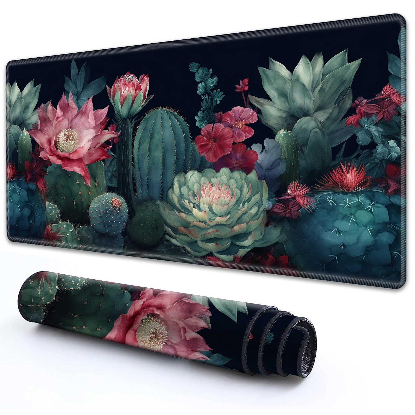 RMJKXQZG for MTG Playmat 24" x 14" with High Elastic Rubber Base Non-Slip Rubber Sole HD Printing for MTG Mat Magic Mat Card Playmat Magic Playmat Gaming Mouse Pad, Green Cactus — image 1