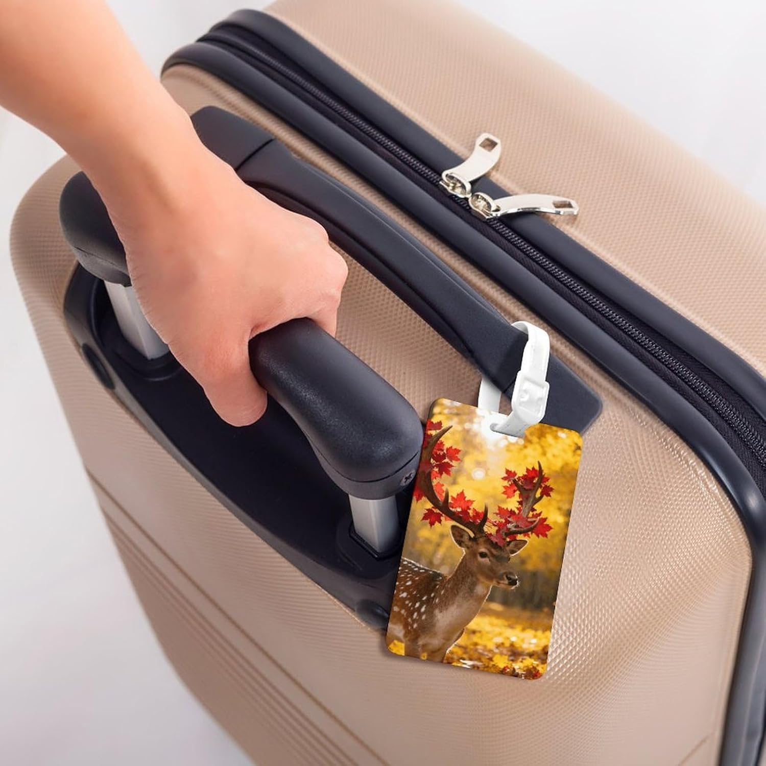 Autumn Deer Antlers Luggage Tag with Name ID Card for Suitcase image 5