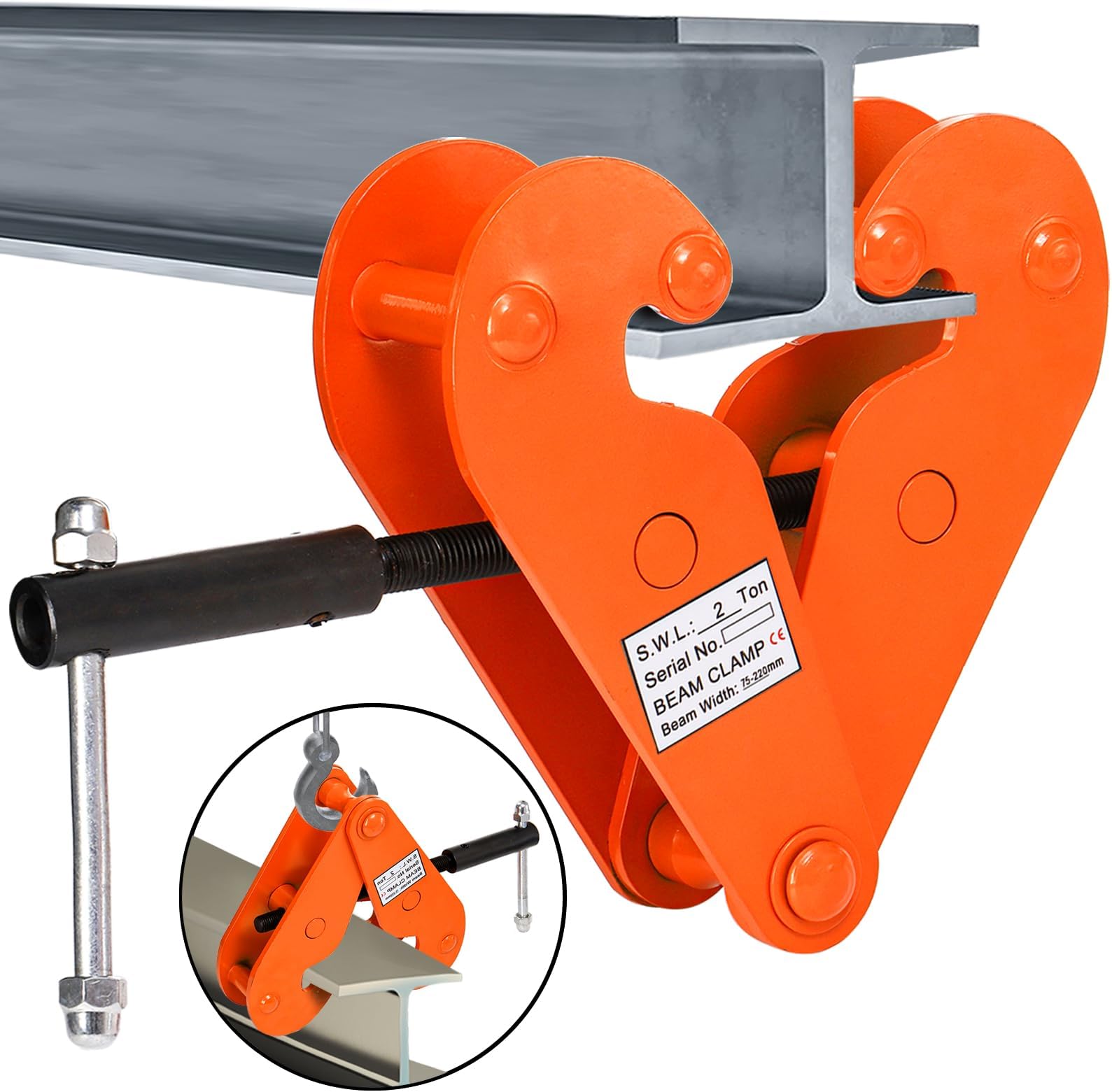 Beam Clamp 4400lbs, 2 Ton Load Capacity I Beam Clamp, Heavy Duty Steel Vertical Beam Clamp for Construction, Industrial and Garage, 3-8.6Inch Adjustable Opening Range, Beam Clamps for Rigging