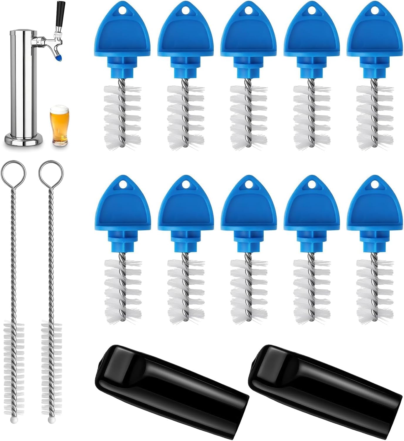 14Pcs Beer Tap Plug Brush Set, Draft Beer Faucet Covers and Cleaning Brushes Kit, Keg Tap Soother Caps and Plugs for Faucet, Home Brewing Bar Accessories
