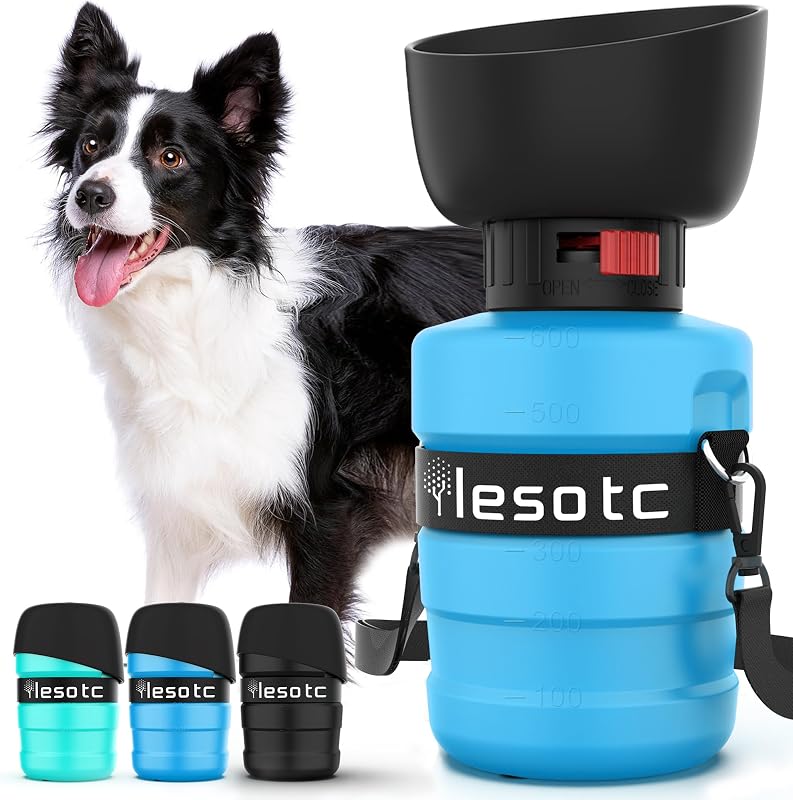Garrafa de Água para Cães com Bebedouro Dobrável e Botão Antivazamento lesotc Azul 600 mL
