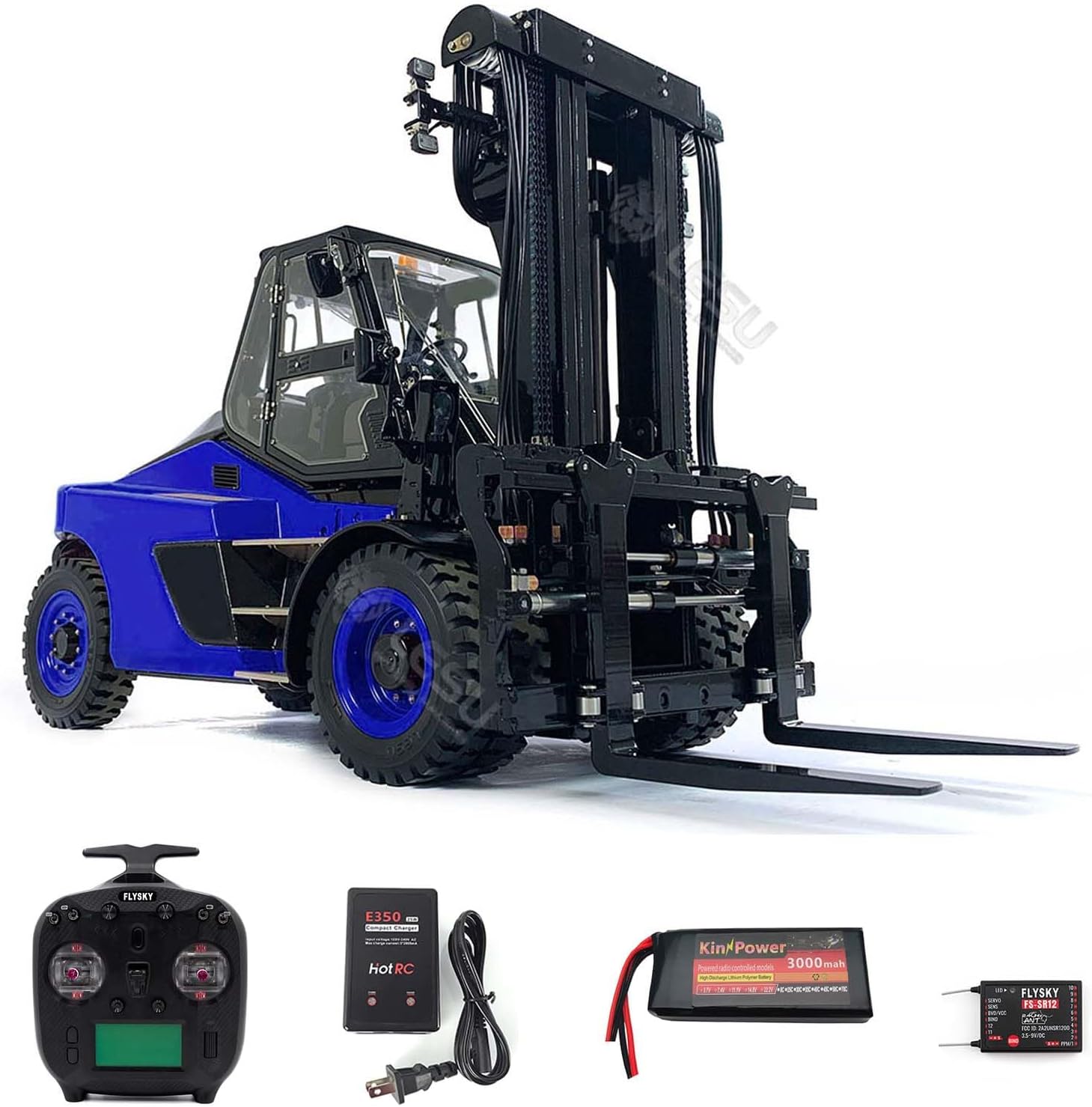 LESU RC Hydraulic Heavy Forklift Metal RTR for 1:14 AOUE-LD160S Trucks Model ST8 SR12 Radio Motor ESC Servo Light Sound System Construction Vehicle Model Painted Blue