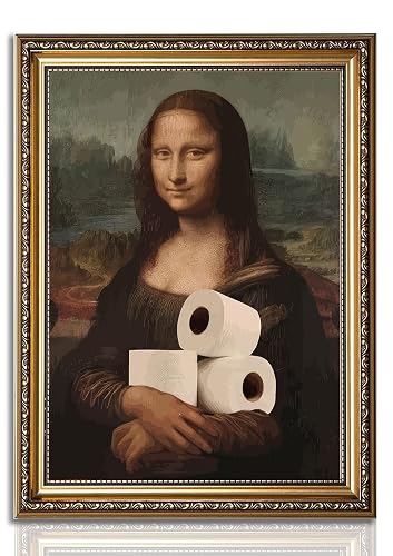 HLEOXPY Funny Eclectic Bathroom Canvas Wall Art 12x16in Unframed | Vintage Humor Fun Mona Lisa Portrait Classical Picture Wall Decor Da Vinci Poster Print Artwork for Toilet Washroom - Poster - 16"L x 12"W