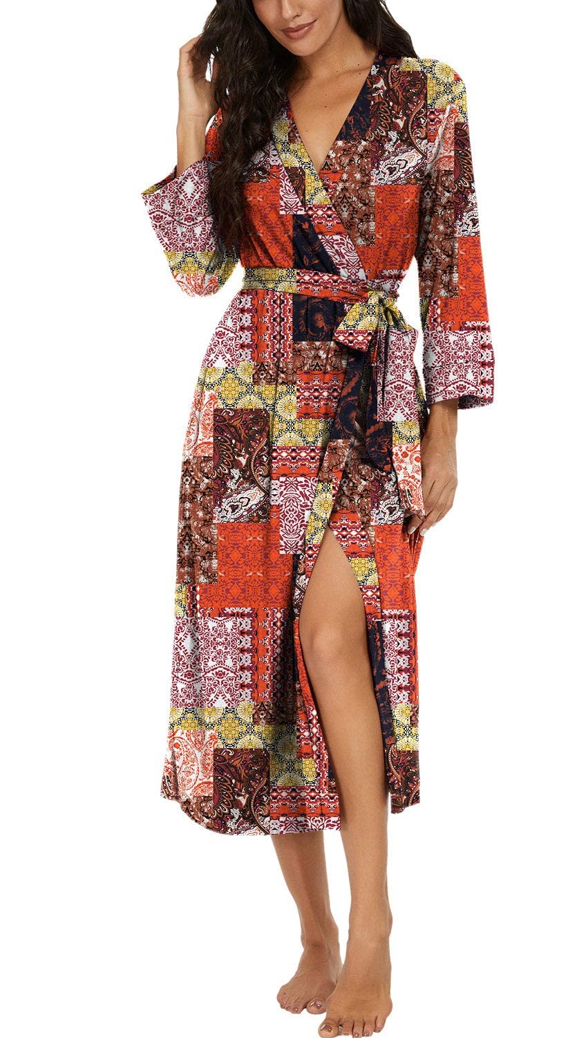 PrinStory Women Long/Short Bathrobe Knit Kimono Robes Soft Womens Dressing Gowns Casual Ladies Loungewear — view 37