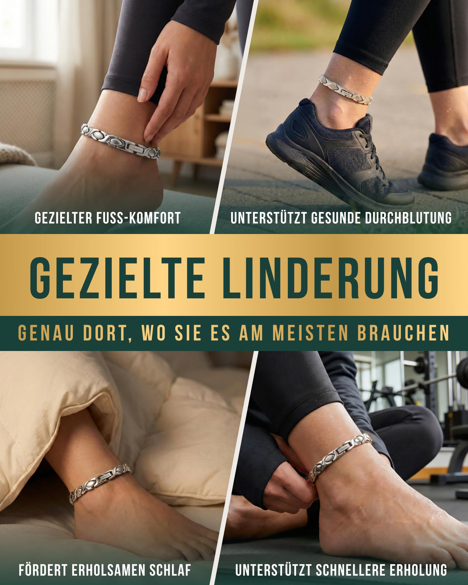 MagnetRX Ultrastarke Magnet Fusskette für Damen Titan Silber