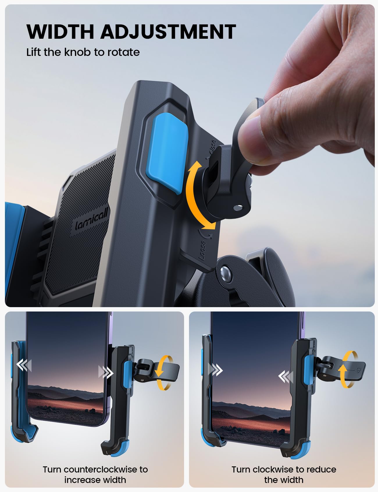 Lamicall Supporto Telefono Bicicletta【1S Sbloccato】 Rotazione a 360°, Supporto Cellulare da Manubrio per Moto Universale per iPhone 17 16 15 14 13 Pro Max Plus Mini Xs X, Huawei, 4.7-6.8" Smartphones