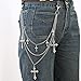 YWMAN Gothic Cross Chain Belt, Silver Multi-Layer Wallet Chain, Punk Metal Hip Hop Pants Chains with Decorative Crosses, Unisex Fashion Accessory