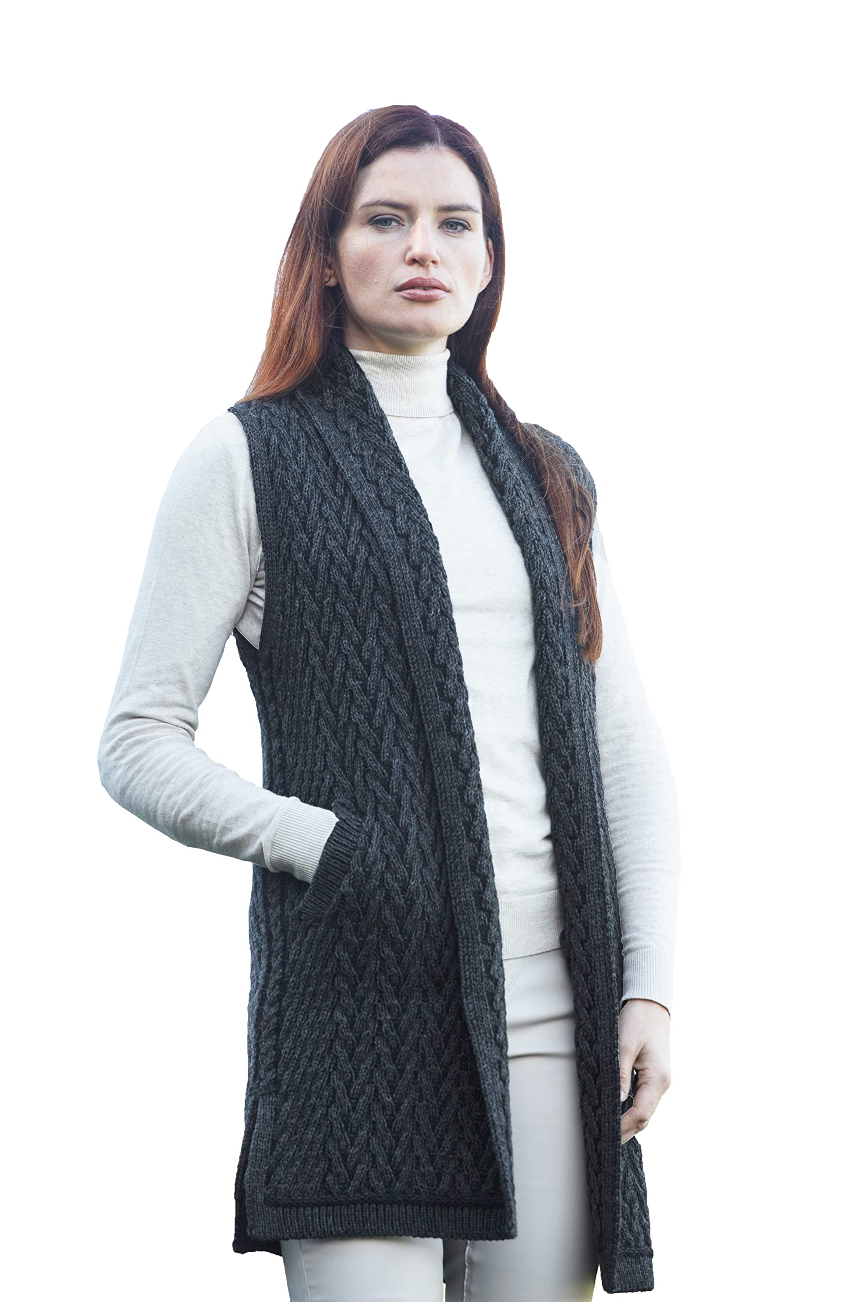 Abrigo de punto Herringbone Aran Crafts chaleco largo de mujer abrigo 7