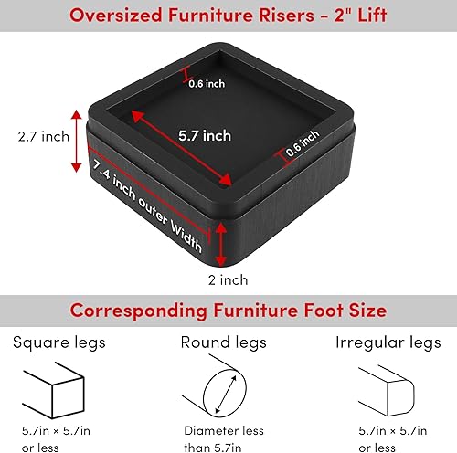 Miniatura 2 de Elevadores de cama de gran tamaño, resistentes, apilables, paquete de 4, elevadores de muebles para sofás de 2 pulgadas o 4 pulgadas, soporta hasta