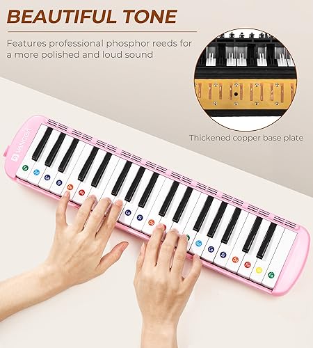 Vista 30 de Vangoa Melódica de 32 teclas, teclado de piano de aire para instrumentos musicales, melódicas con bolsa de transporte, boquillas dobles, paño