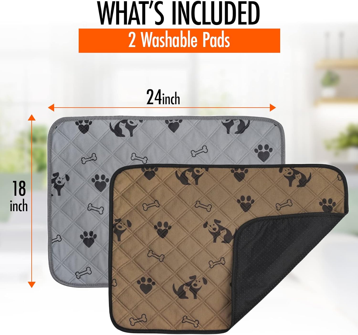 Washable Non-Slip Absorbent Dog Pee Pads, 2-Pack