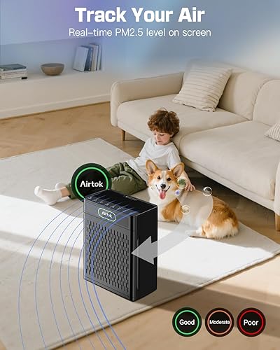 Miniatura 2 de Purificadores de aire para el hogar, habitación grande de hasta 1848 pies cuadrados, purificador de aire AIRTOK para mascotas del hogar, monitor de