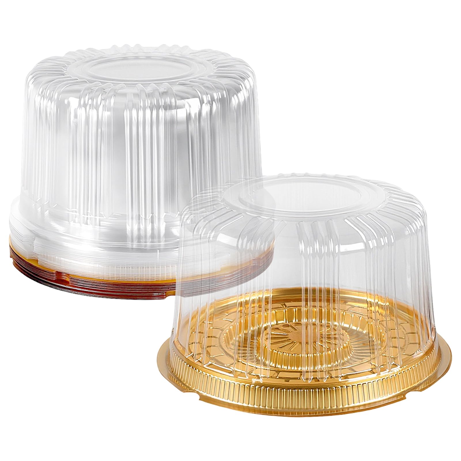SINJEUN 20 PCS 6 Inch Round Cake Boxes with Lids, Clear Plastic Cake Containers Cheesecake Carrier, Small Containers for Cakes, Snacks, Desserts, Tapas(Gold Bottom)