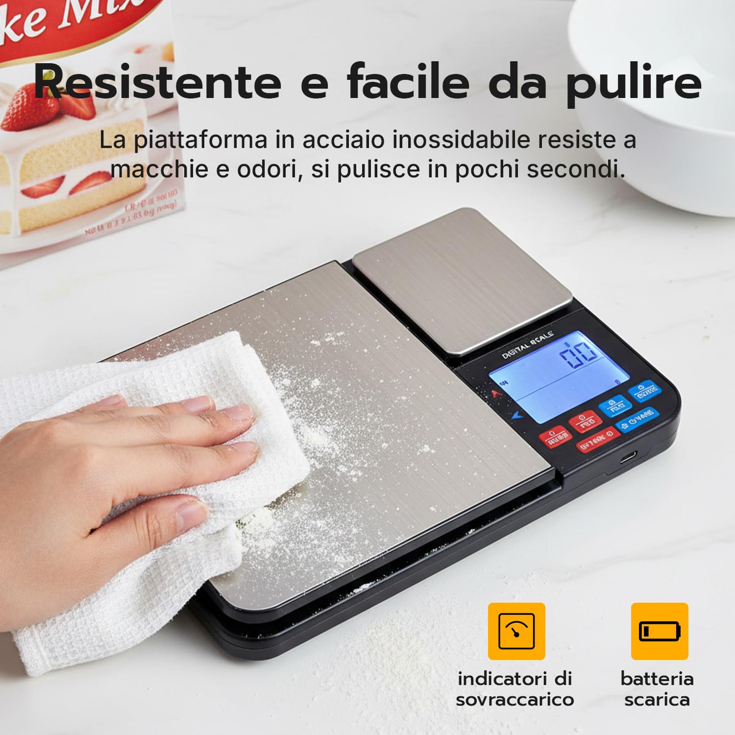 Bilancia da Cucina Digitale con Doppia Piattaforma (10kg/1g e 500g/0.01g), Bilancia per Alimenti Ricaricabile USB/Batterie, 14 Unità, Funzione PCS e Auto-Off per Caffè, Pasticceria e Casa