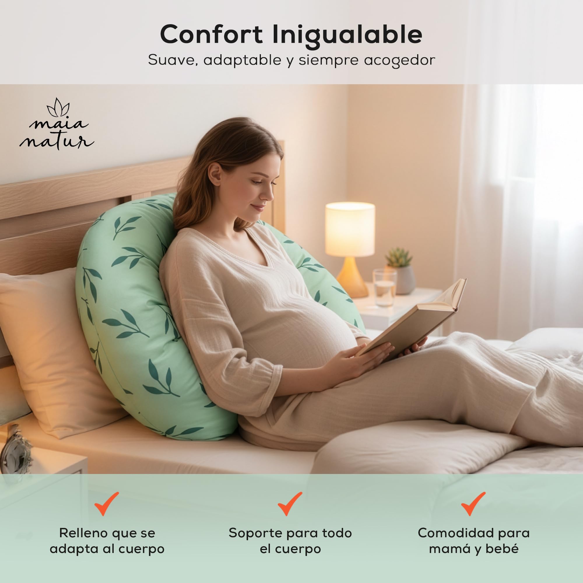 Coussin d'allaitement ferme et confortable - Haute densité et soutien stable - Oreiller enceinte 100 % coton Oeko-Tex - XXL 180 cm.