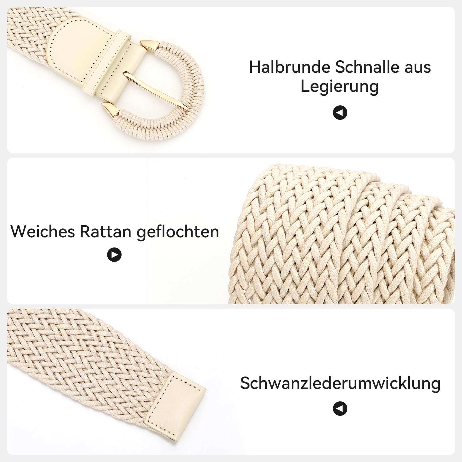 SUOSDEY Rattan-Flechtgürtel für Damen, breiter Taillengürtel für Kleider, gewebter Boho-Gürtel mit halbkreisförmiger Schnalle