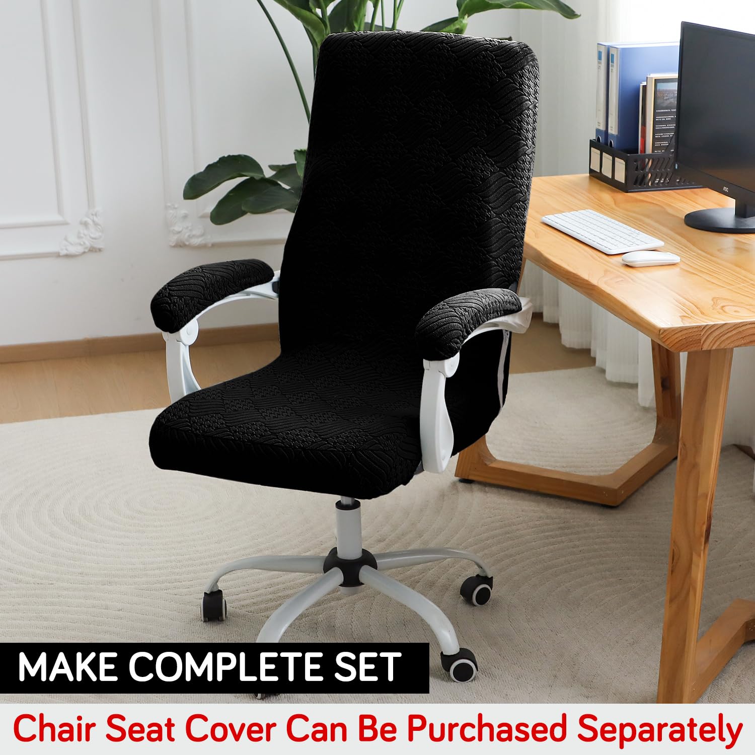 HOKIPO 170gsm Jacquard Armrest Covers for Office Chair (Elastic Style), 1 Pair, Black (AR-5937-BLK) 4