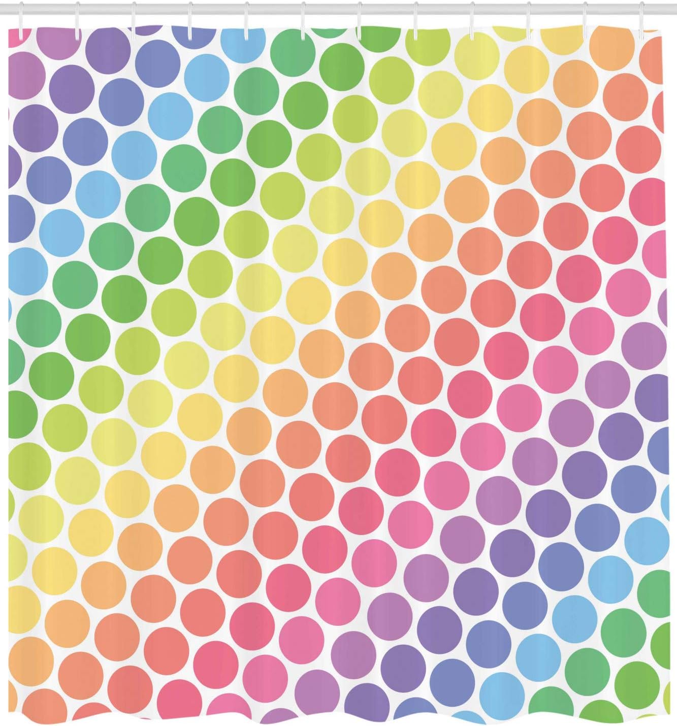 Ambesonne Polka Dots Shower Curtain, Polka Dots in Soft Rainbow Colors Big Points Eternal Shapes Retro Pattern, Cloth Fabric Bathroom Decor Set with Hooks, 69" W x 70" L, White Multicolor