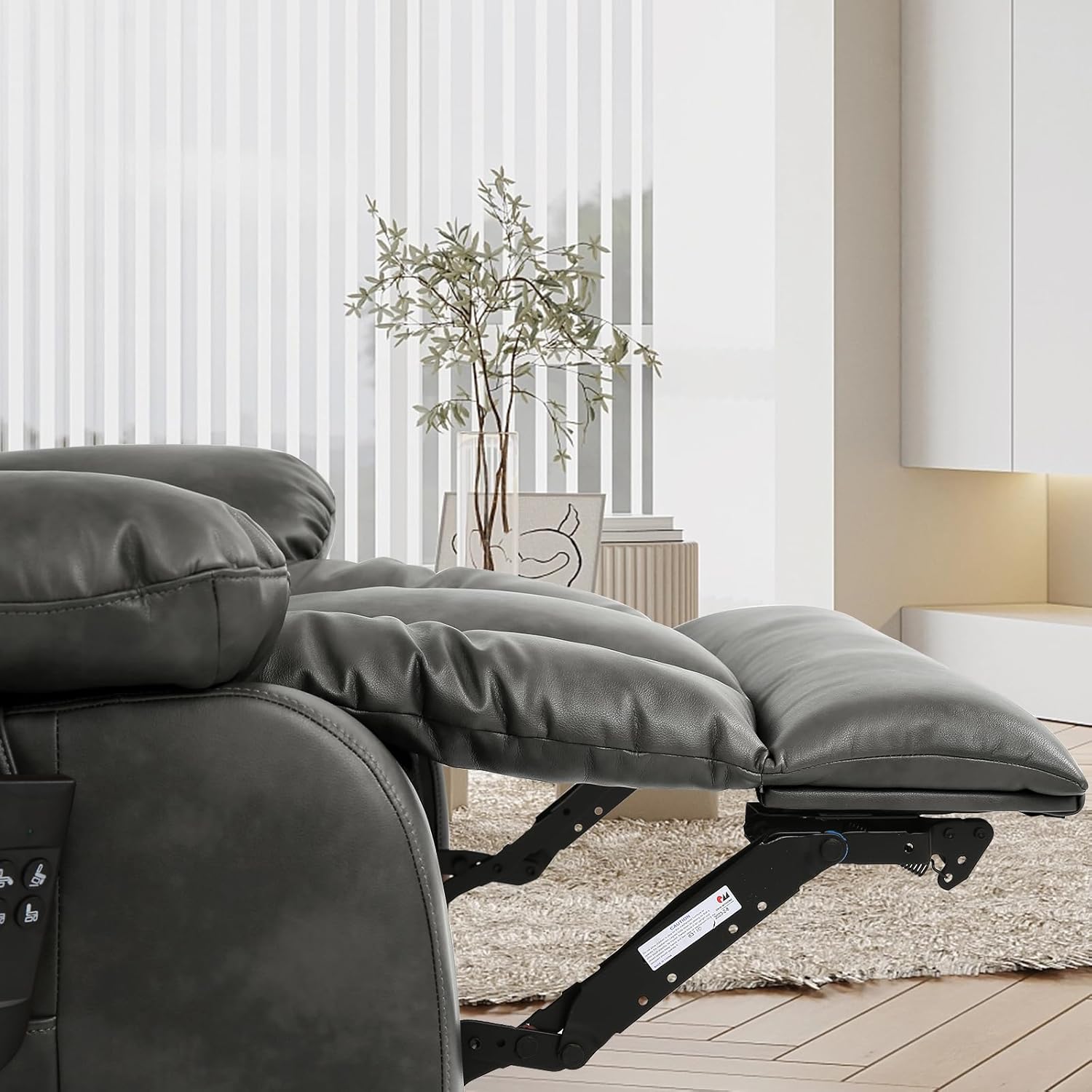 MAEVIS Power Recliner Chair, Lay Flat Sleeping Lift Chairs Recliner for Elderly with Heat and Massage,Comfy Real Breathable Leather Recliners with Dual OKIN Motor for Living Room (Silver Grey)