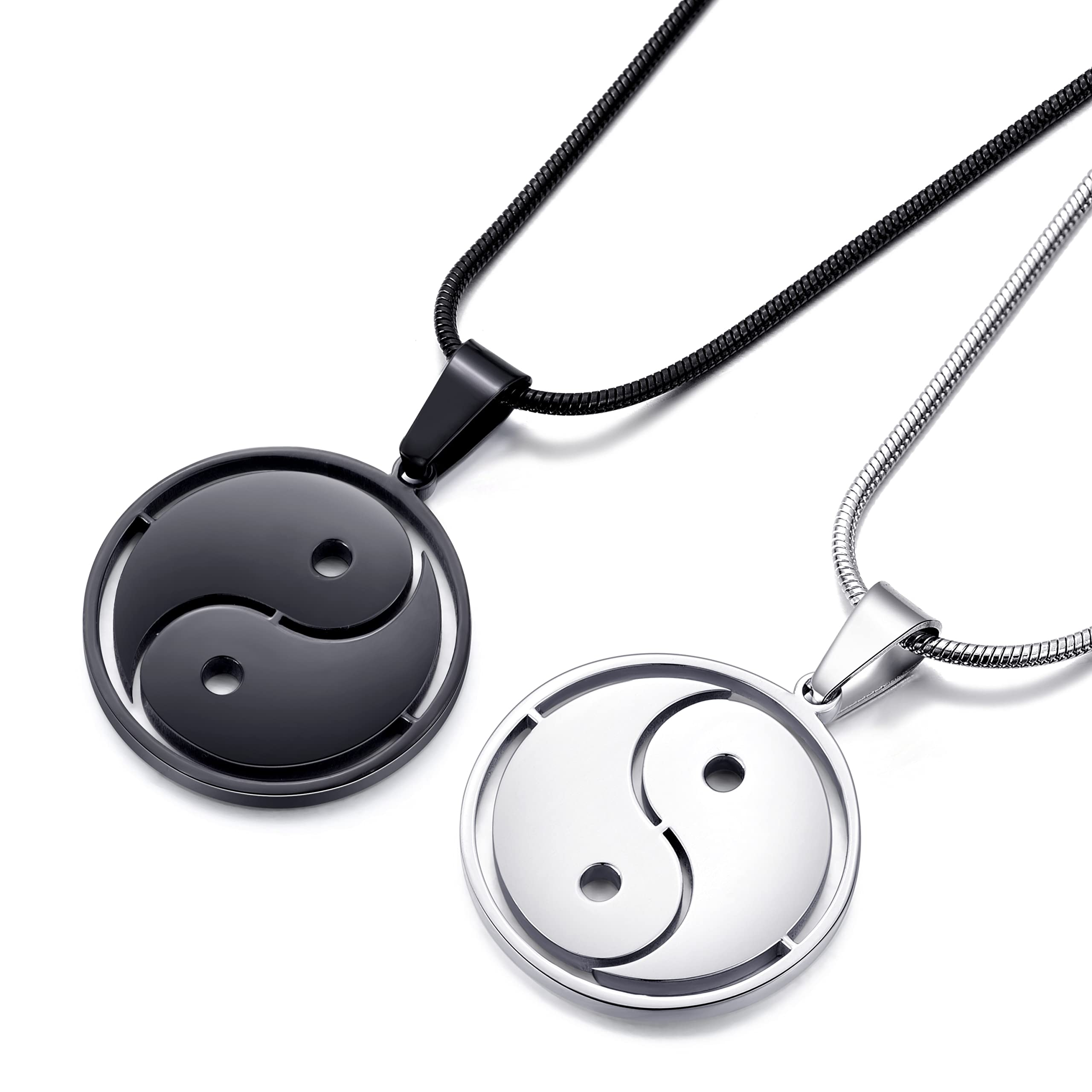 MOO&LEEMOO&LEE Yin Yang Pendant Necklace for Men and Women 22 Inch Stainless Steel Snake Chain, BFF Necklace for 2