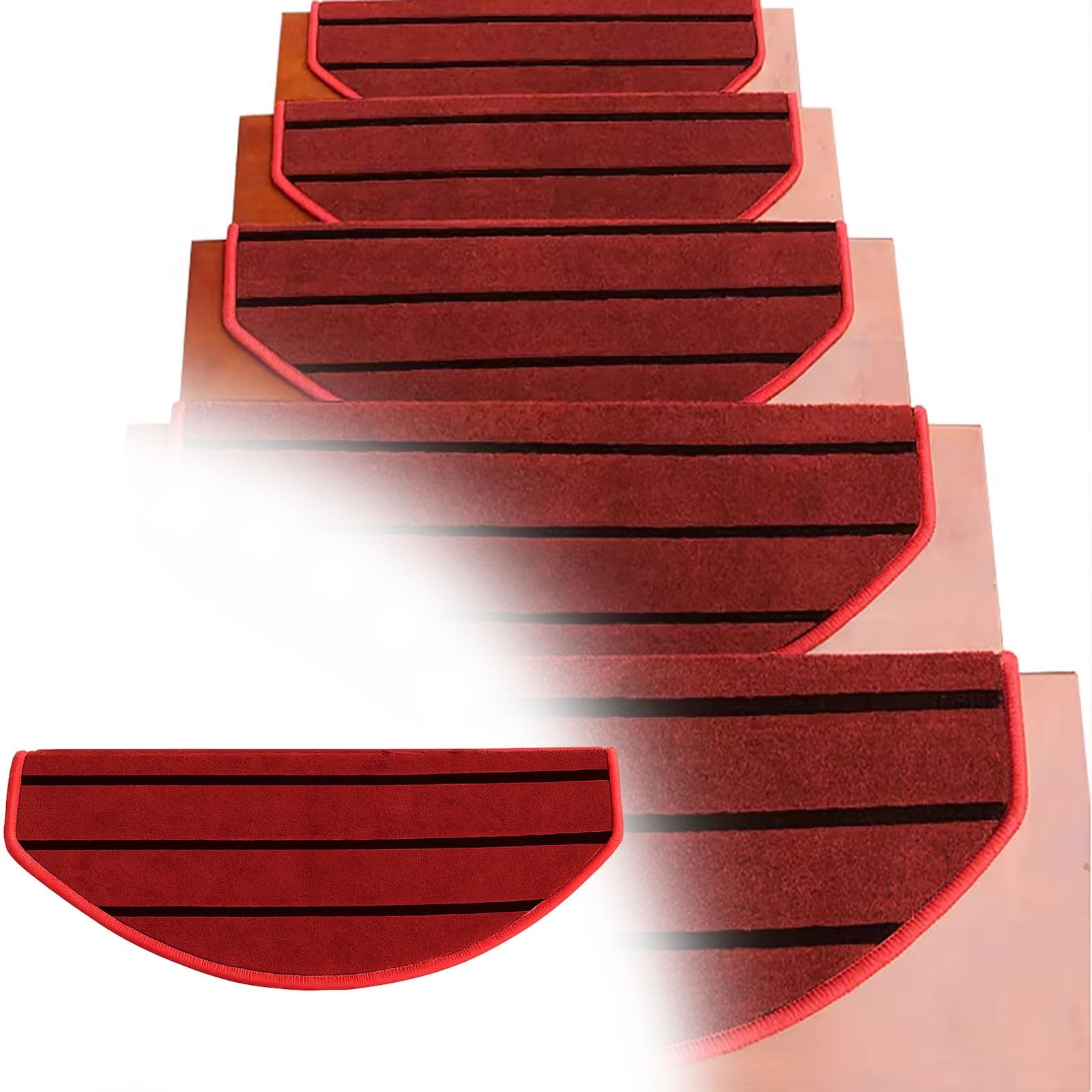 Tappeto antiscivolo per gradini – Reu tappetino antiscivolo per gradini – marrone grigio rosso a righe (set da 2 24 cm di larghezza x 70 cm di lunghezza)