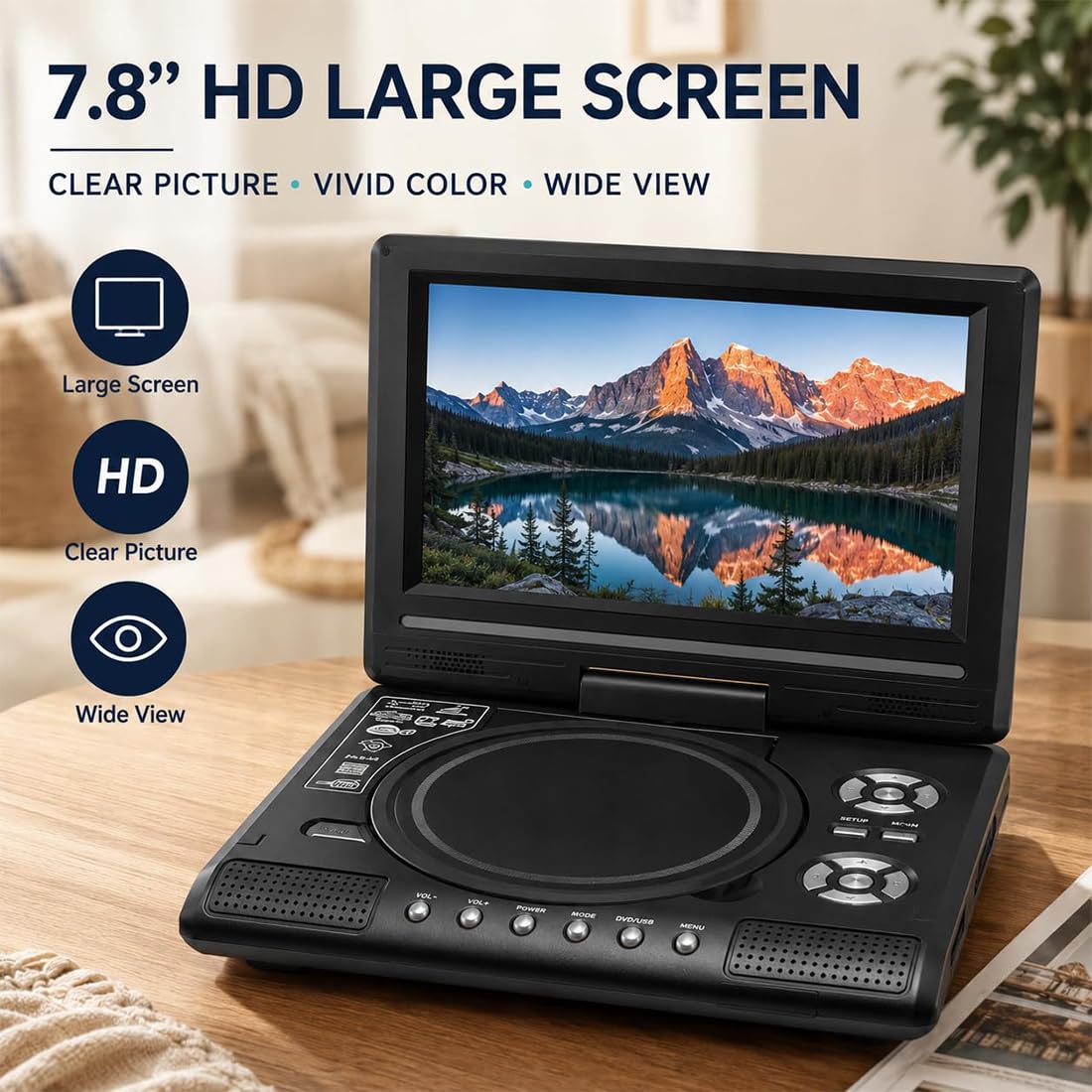 Reproductor portátil de DVD/EVD HD de 7,8", con Pantalla