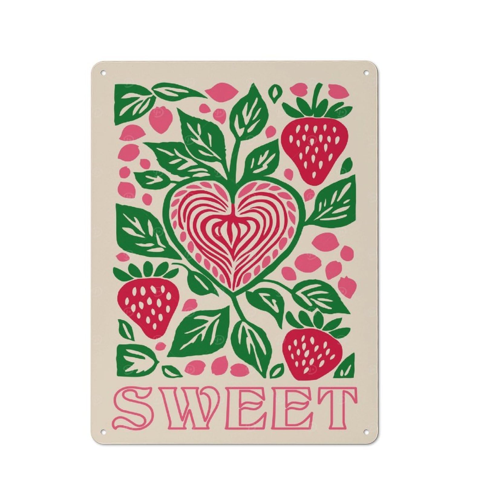 Urban Sweet Retro Strawberry Decorative Metal Plaque 40x30cm, Urban Room Decor for Flat, Bar, Studio Or Gallery Wall